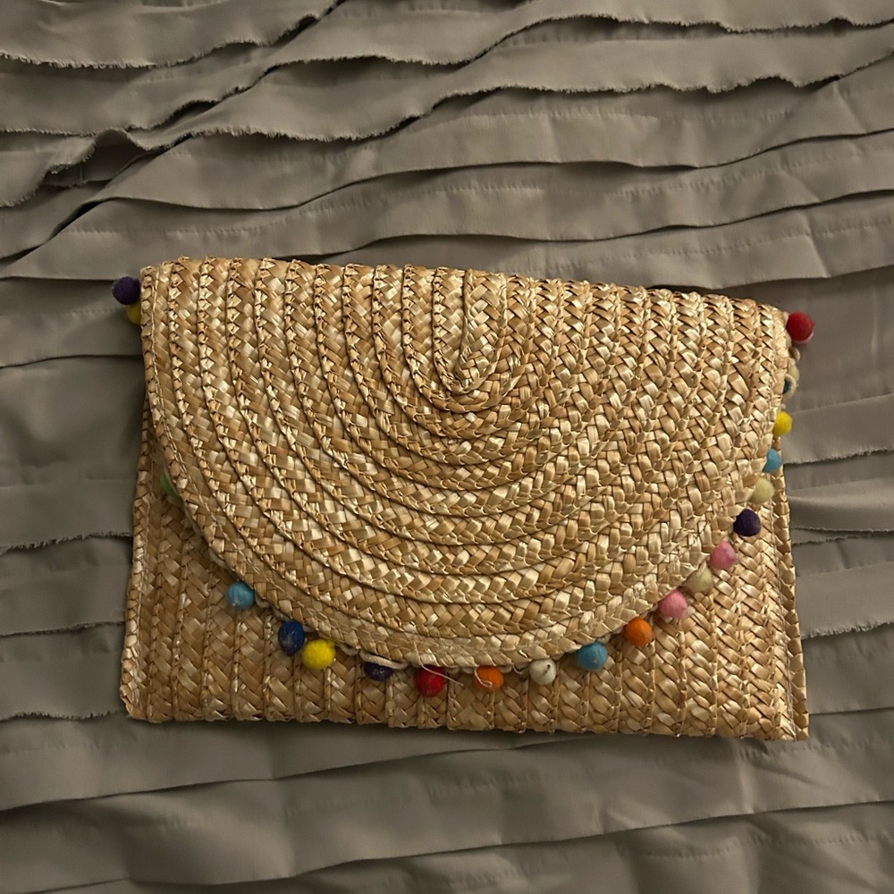 Woven Straw Clutch with Colorful Accents